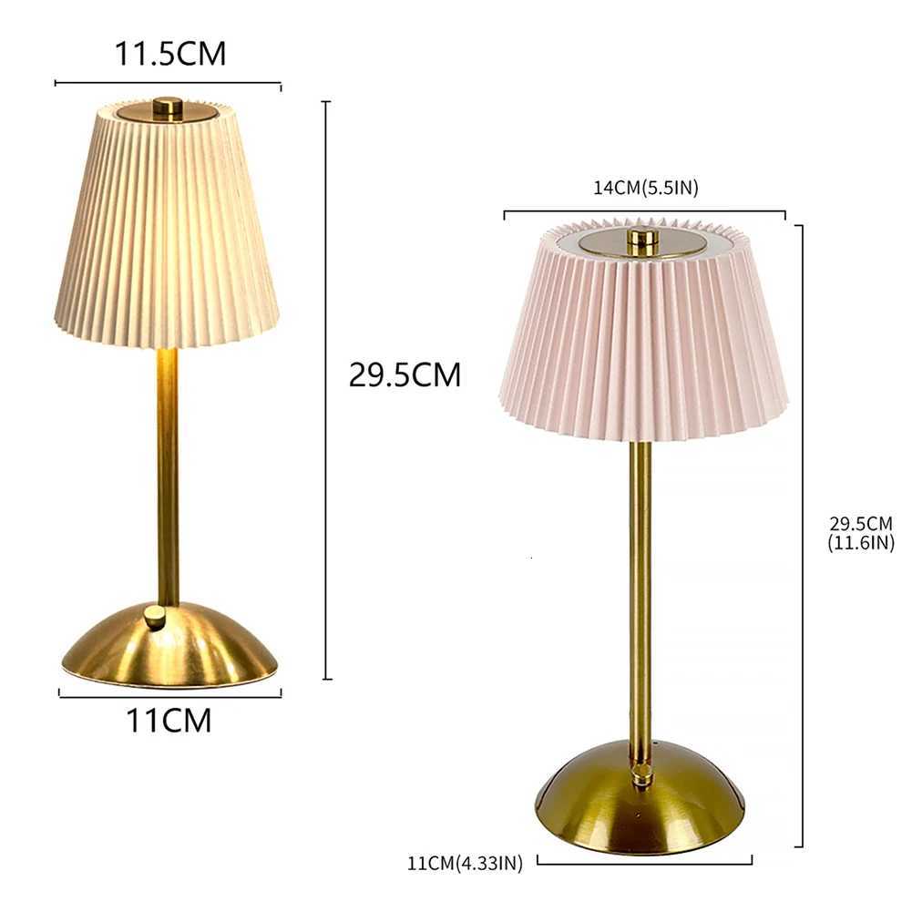 Cordless Table Lamp Dimmable Sleeping Light USB Rechargeable Portable Metal Desk Lamp with Pleated Lampshade for Bedroom StudyM251125