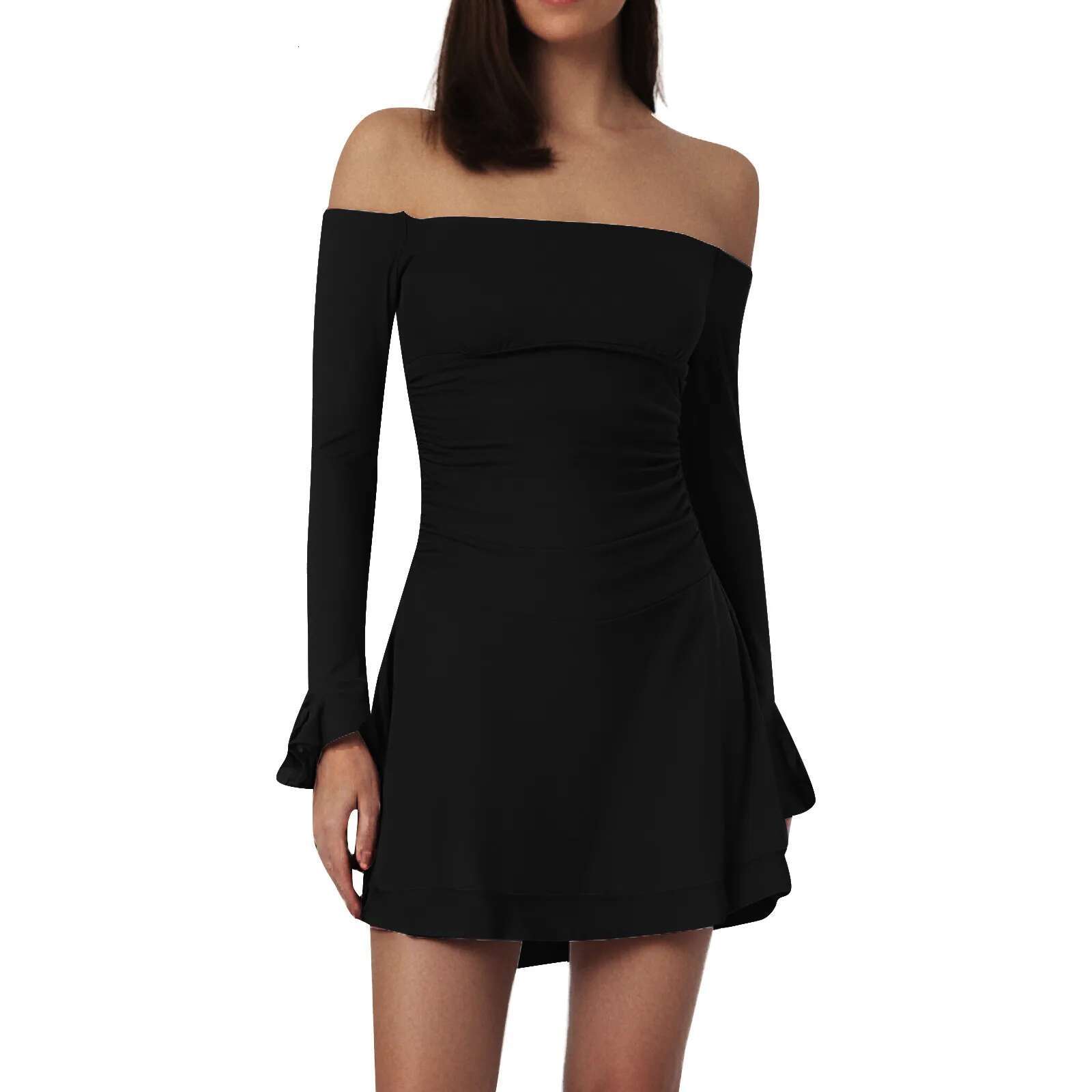 Dongdumaoyi Elegant Off Shoulder Flare Sleeve Summer Spring Dress For Women Slim Waist A Line Ruffles Mini Vintage Party Clothes