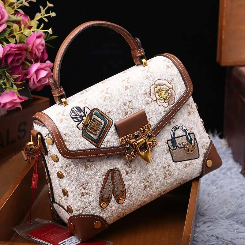 Designer Handbag Retro Small Square Women's 2025 New Autumn And Winter High-End Printed Shoulder Crossbody Bag