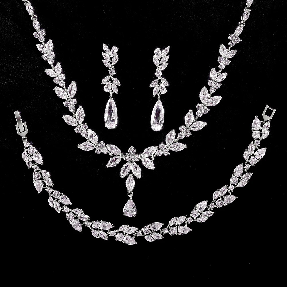ZAKOL Cubic Zirconia Dangle Earrings Necklace Elegant Gorgeous CZ Wedding Banquet Party Jewelry Set 250417