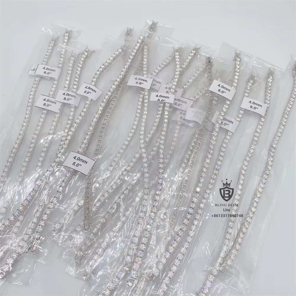 Ready to Ship Large Stock Best Price Iced Out Bling 925 Sterling Silver Moissanite Vvs Diamond Tennis Chain