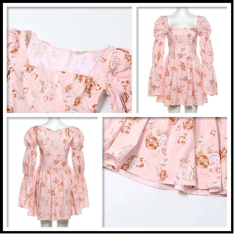 Dongdumaoyi Townlike Floral Print Waist Wrap A Line Dress Women Flare Sleeve Mini Autumn Winter Nightclub Sexy Party Dresses