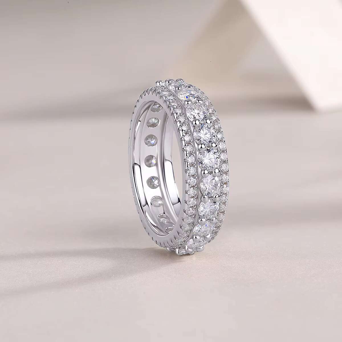 DE Fashion Iced Out Moissanite Ring 6mm Wide Iced Out Moissanite Rings 925 Silver D Color Moissanite Rings with GRA Certificate
