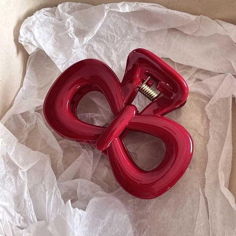 1/2 piece retro blue polka dot red bow hair clip shark claw clip hair clip bucket Korean womens hair clipT250425