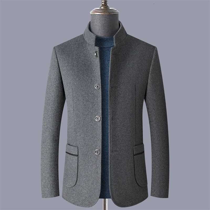 Autumn and winter woolen coats mens young and middle-aged woolen jackets stand-up collar woolen overcoatsT251125
