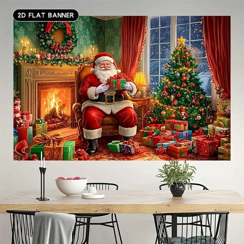 VIKAMA Christmas Tapestry Santa Claus Living Room Decorative Painting Banner Holiday Home Office Wall HangingM251125
