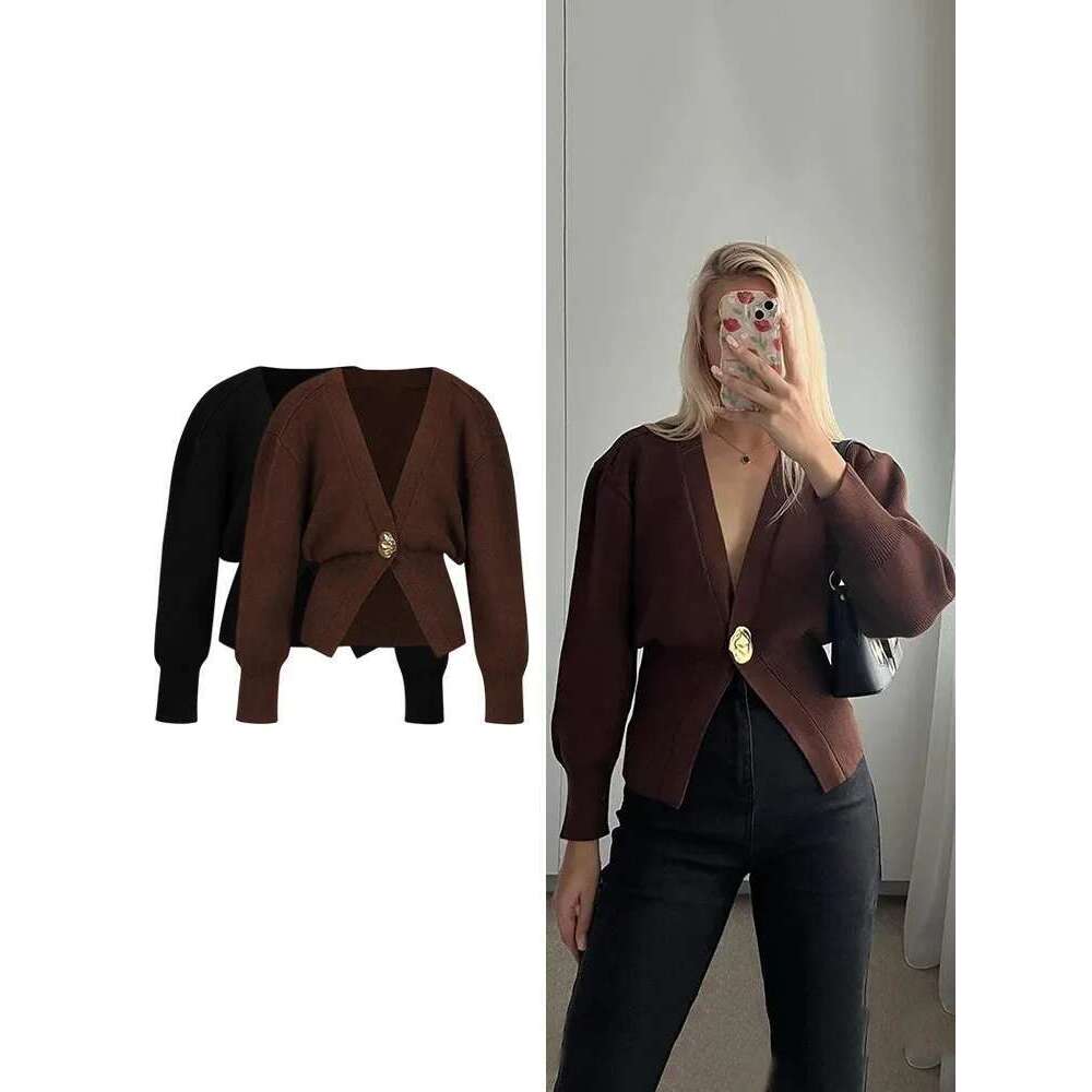 TRAF Women's Knitted Cardigan Jacket Fashion High Alien Button Trimmed Designer Warm Sweater Street Style Chic Womenswear