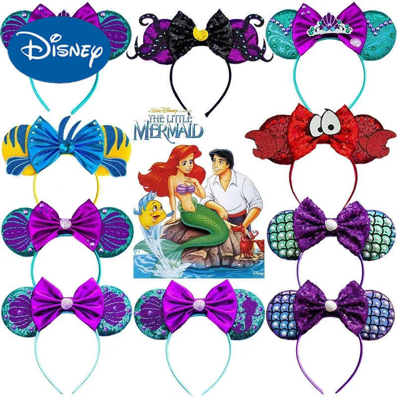 Disney Little Mermaid Hair Girl Floor Hair Accessories Female Disney Ariel Headband Children Sebastian Pearl Shell Ears Headwear X250425