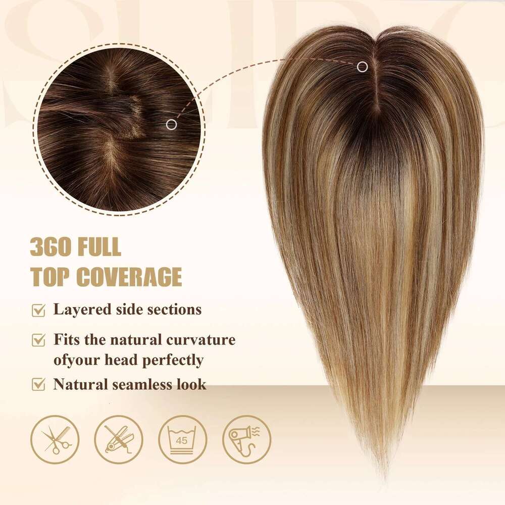 Blonde Gray Brown For Women 100% Remy Human Hairpieces Silk Base Clips In Hair Straight 12Inches Toppers