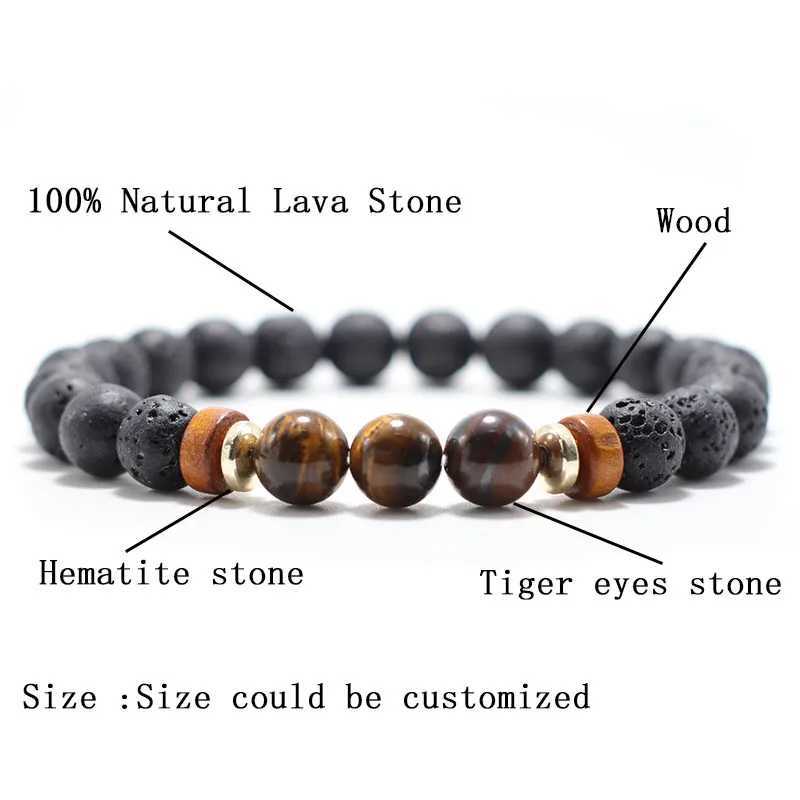 Natural 8mm Lava Stone Bracelet Men Women Grade A Tiger Eyes Imperial Wood Hematite Beaded Bangles Meditation Homme Joias J251125