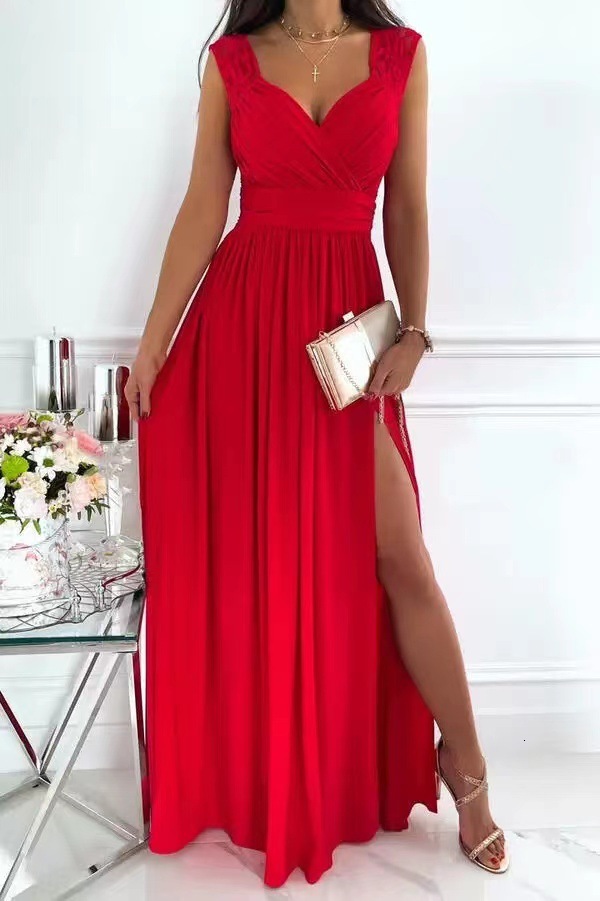 2022 sleeveless lace backless hem split womens dress