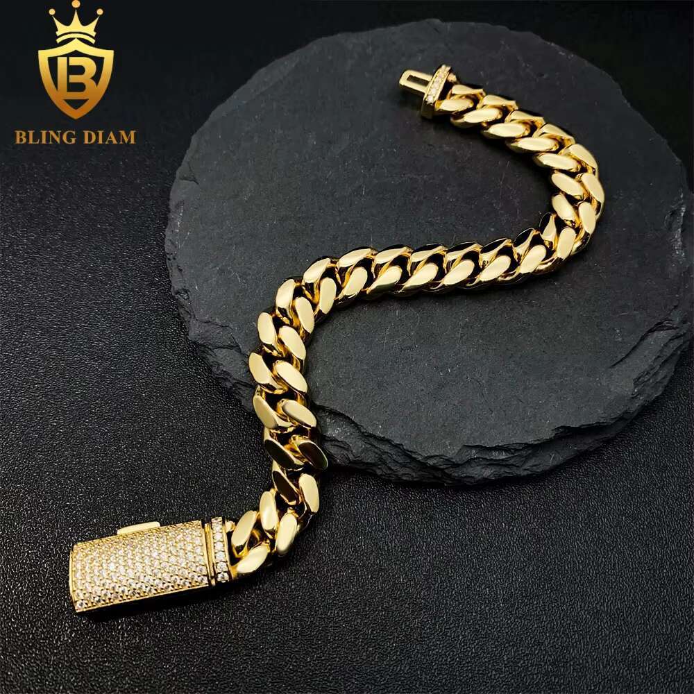 10mm 12mm Hip Hop Jewelry Cuban Link Chains 925 Sterling Silver VVS Moissanite Iced Out Diamond Stainless Steel Gold