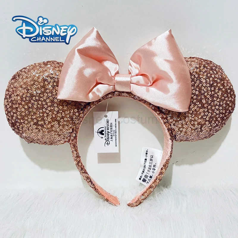 Disney Rose Gold Glitter Adult Headband Mickey PP Cotton Headband Minnie Bow Earrings X250425