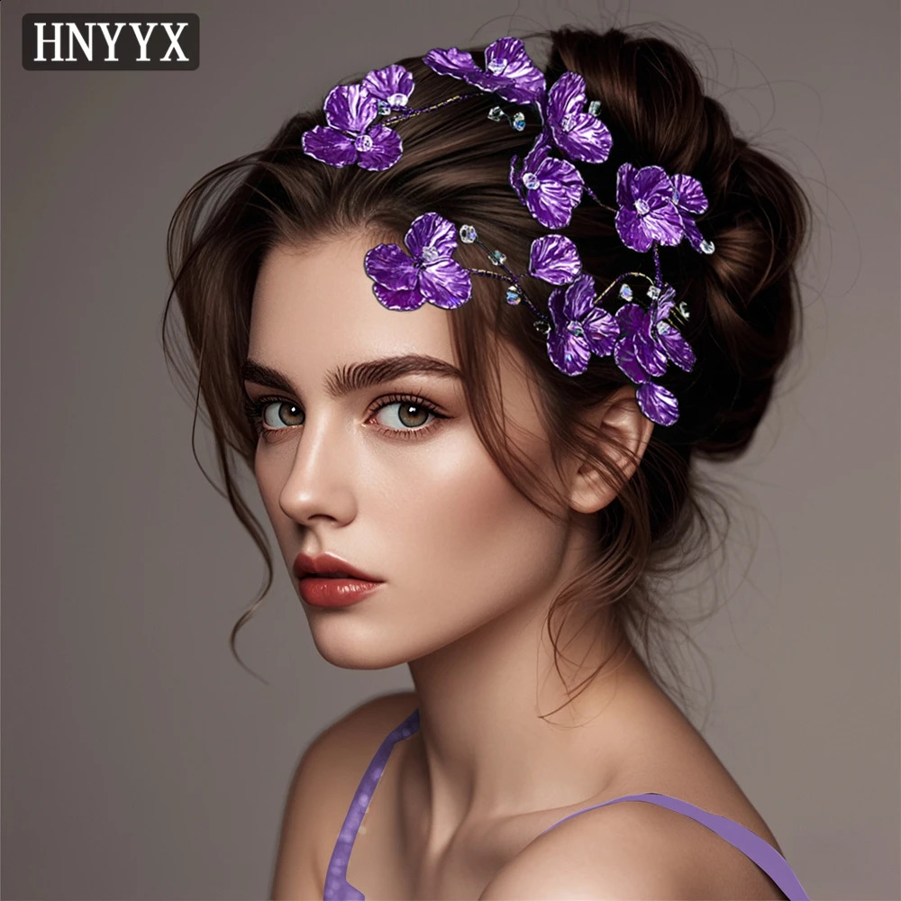 HNYYX Purple Shell Flower Hair Comb Crystal Hairpin Fashion Hair Accessories Wedding Headwear For Brides Hairpieces A114 250420