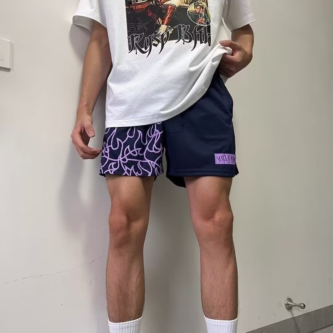 Summer printed American shorts for men's basketball, breathable quick drying running shorts, high street loose casual pants, trendy