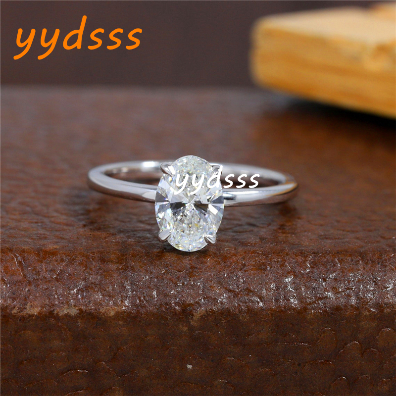 Jewelry 14K 18K White Real Gold IGI Lab Diamond Ring 1.0 Carat Oval Cut Solitaire Ring For Women Hiden Halo Simple Style Engagement Ring