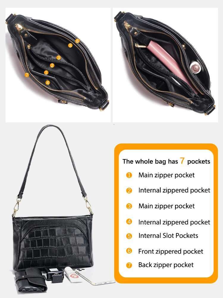 Zency Women's Cowhide Leather Shoulder Large Capacity Handbag With Stone Rose Flower Alligator Pattern Vintage Crossbody Bag