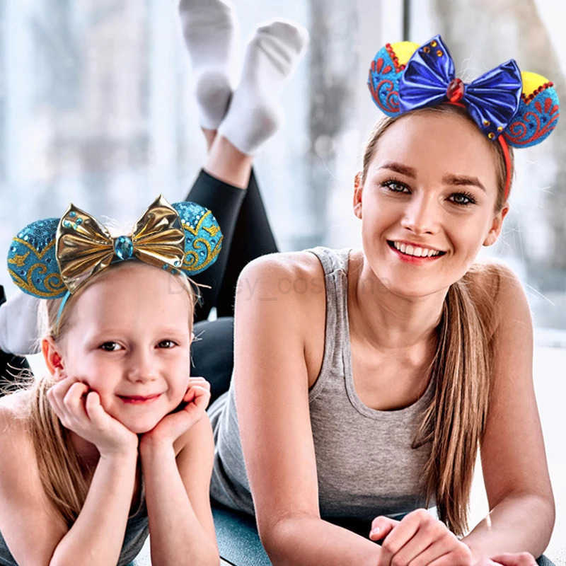 Disney 2024 Disney Princess Mouse Earphones Girl Role Playing Glitter Bow Snow White Hair Party DIY Accessories Headband X250425