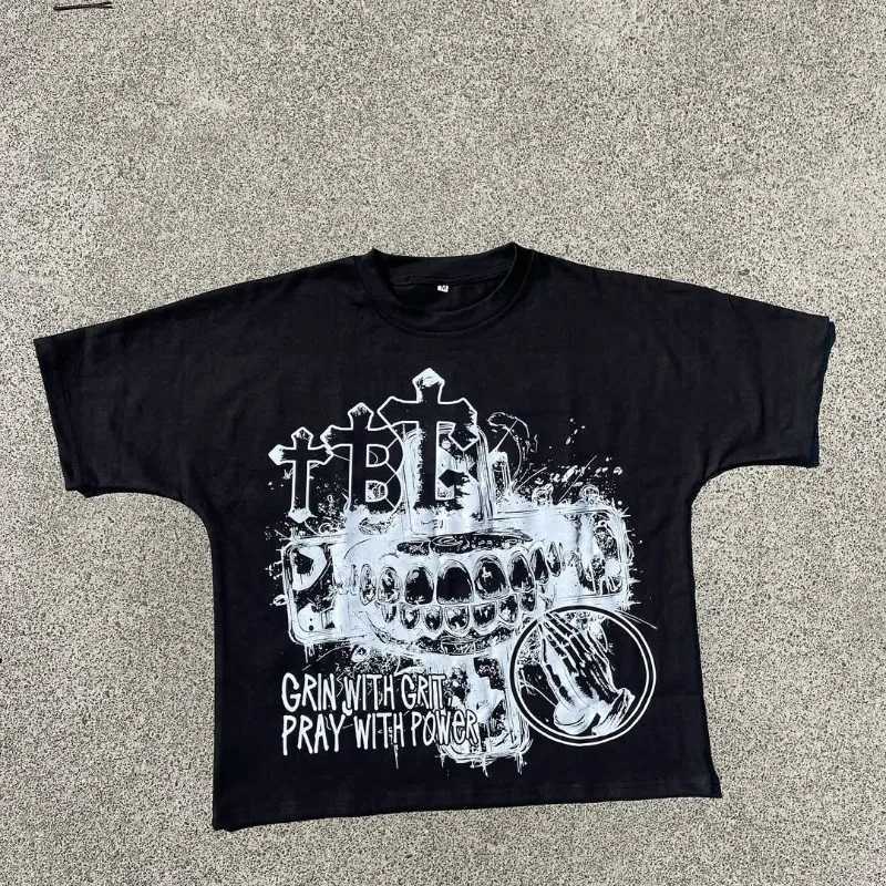 Summer casual loose anime printed short sleeved T-shirt for men Y2k Gothic Harajuku retro casual pure cotton round neck top women W250425