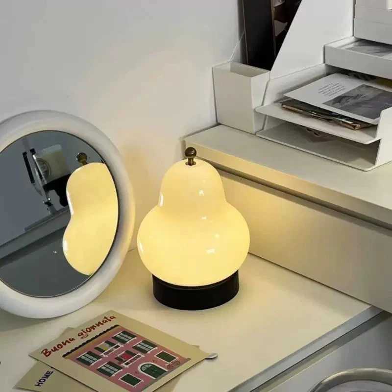 Vintage French Pear-Shaped Cream Touch-Activated Portable Ambient Night Light with Charging - For Bedroom Bedside Study C251125