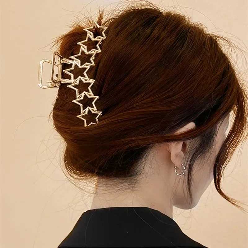 Fashionable Y2K Sar heart-shaped lip shaped gold silver black metal hair clip suitable for women Korean large novella crab clip headbandT250425