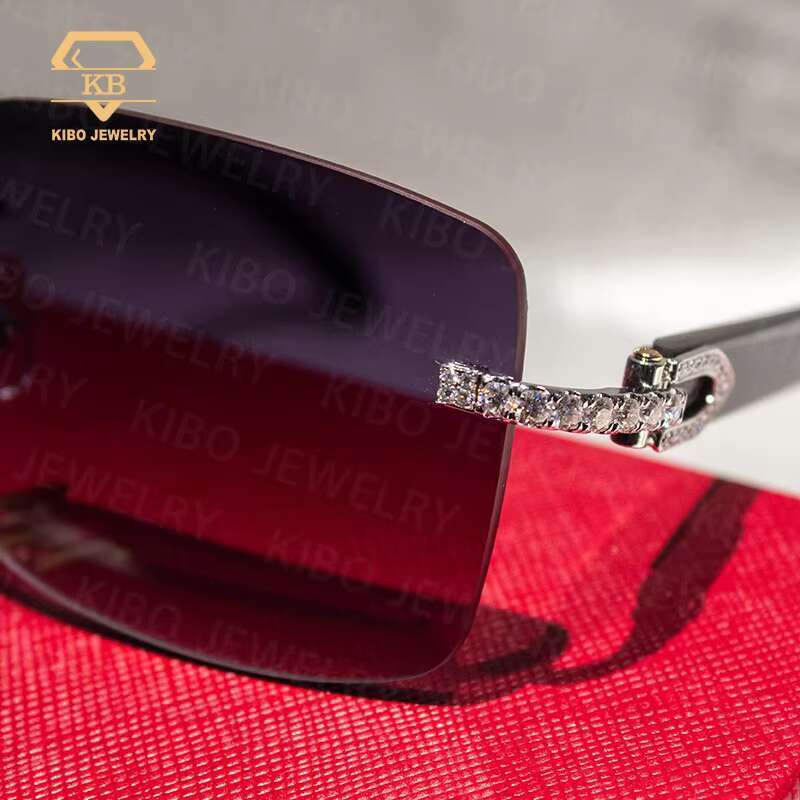 Iced Out Hip Hop Glasses Black Buffalo Horn Rimless VVS Moissanite Sunglasses for Men