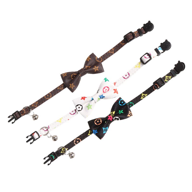 Breakaway Cat Dog Collar Designer with Bow Tie and Bell Classic Old Flower Pattern Designer Dog Collar Adjustable 7-11 inches for Kitten Cats Wholesal
