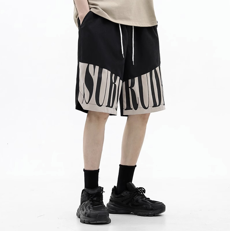 Printed loose fit men's trend brand youth fashion new casual trendy five quarter pants simple