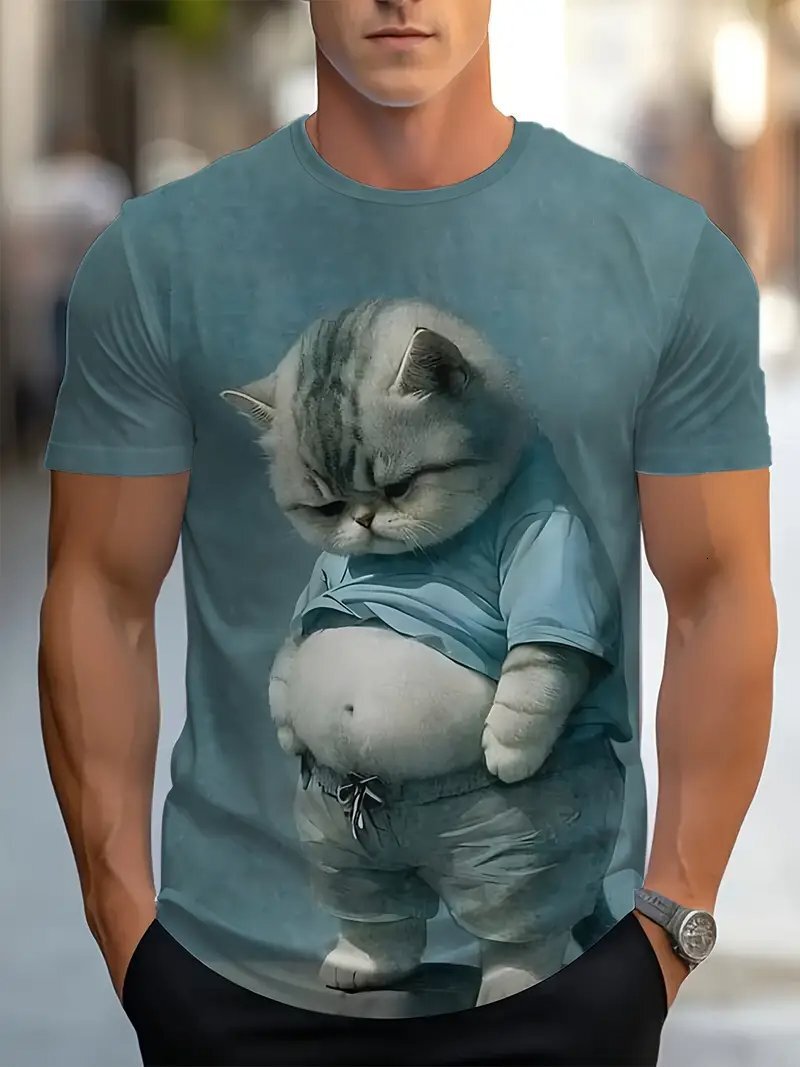 Fashion Designer Short Sleeve 3D Digital Printing Cartoon Animal Printed T-shirt Summer Round Neck Men's Top