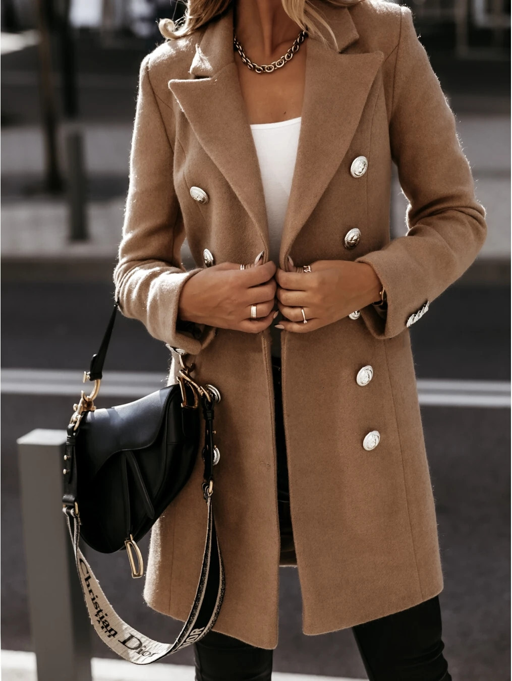 Autumn and winter 2020 long sleeve suit collar double breasted girls coat