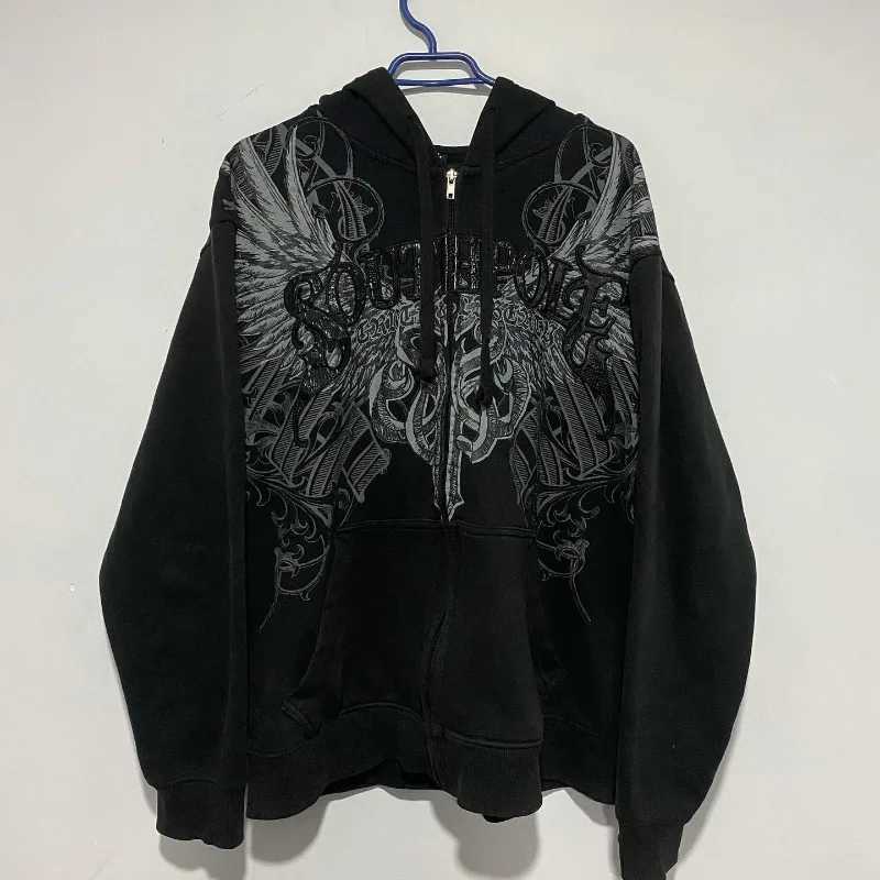 Y2K Street new oversized skull print sweater mens Harajuku retro hip-hop pop casual sports hoodie M250425
