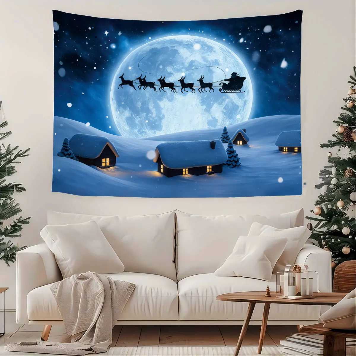1pc Christmas Eve Santa Claus Sled Print Tapestry Living Room Wall Decoration Multi Size Background Cloth Machine WashableM251125