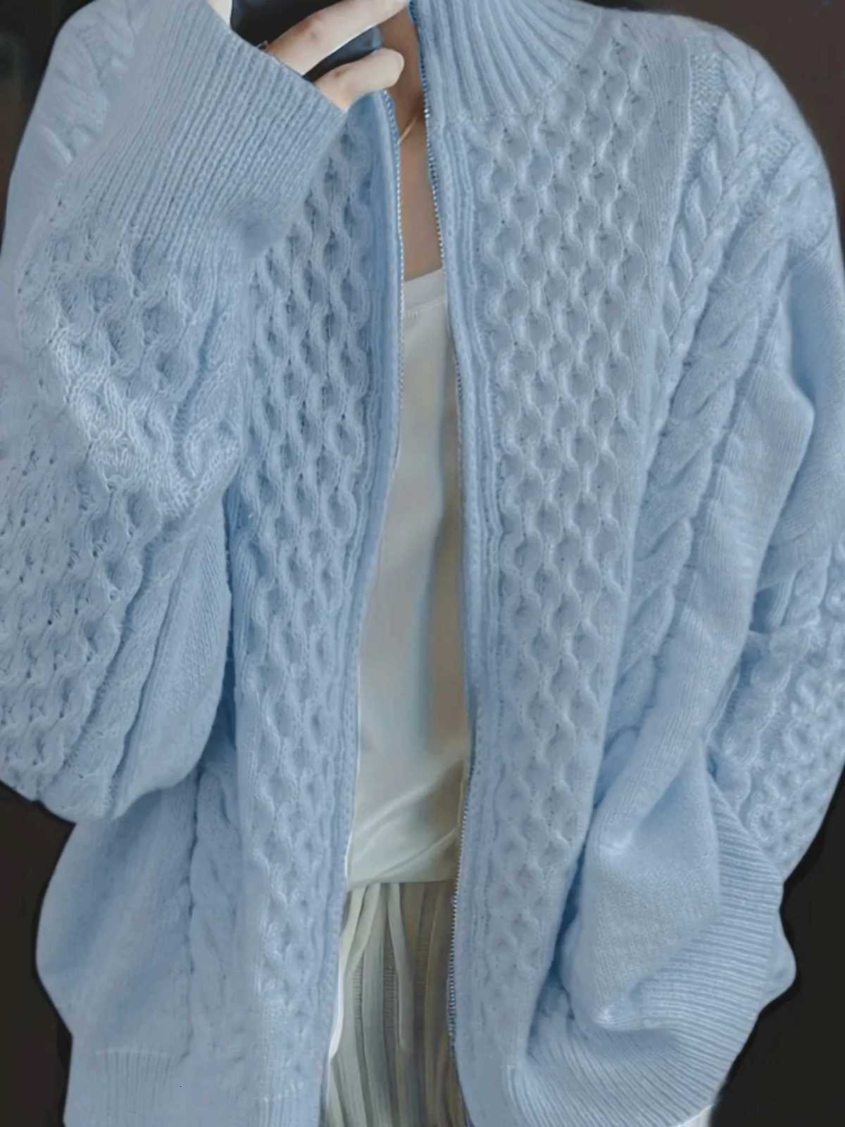 High Neck Knitted Cardigan Womens New Autumn Winter Fashion Warm Elegant Cardigan Solid Color Sweater Jacket Street WearT251125