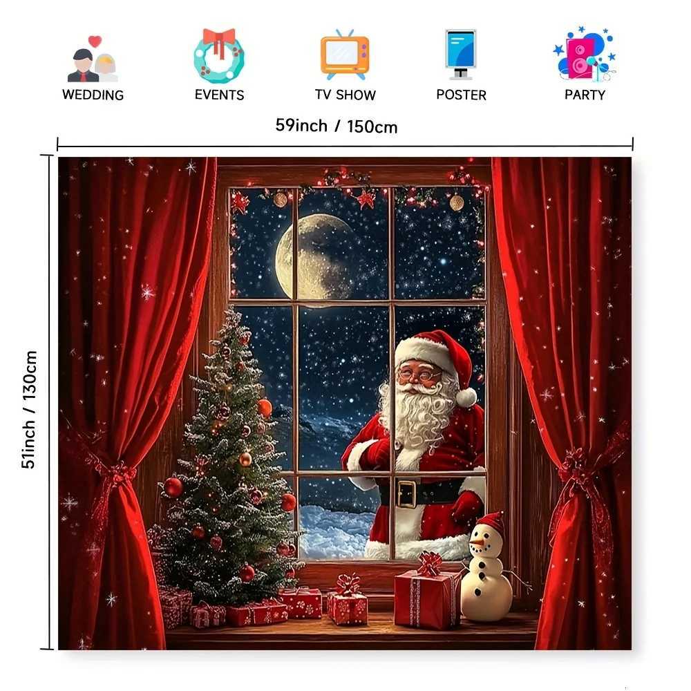 Festive Santa Claus and Snowman Christmas Tapestry - Polyester Holiday Wall Decor for Winter Wonderland ThemeM251125