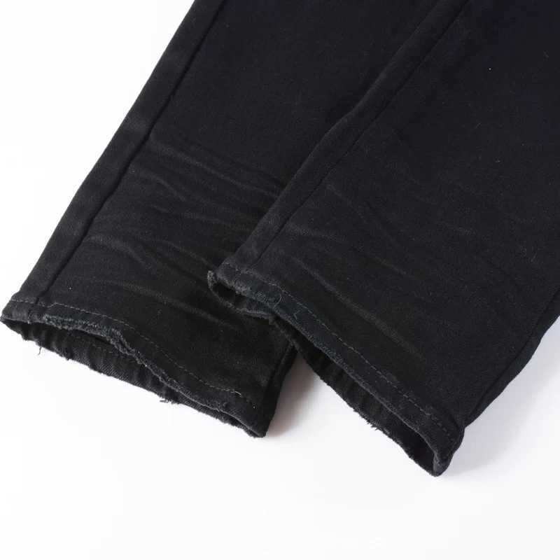 Fashion Y2Kfashion new high-quality jeans with pleated red patches elastic slim fit washed blue jeans high street hip-hop brand Y251124