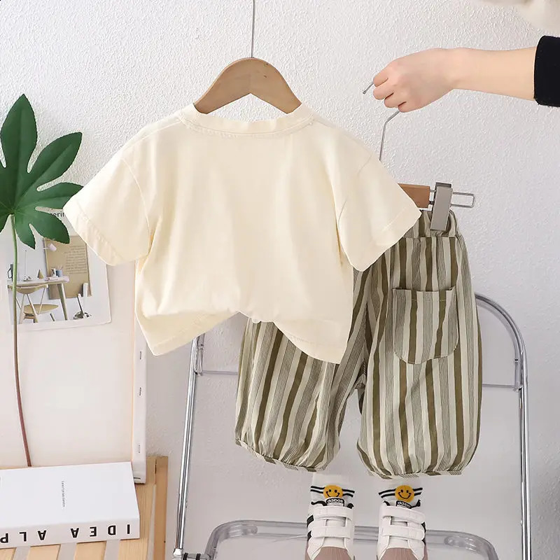 Summer Kids Boy Clothes Children Clothing Suit Tops Short-sleeve T-shirt Pants 2pcs/set Sport Infant Clothing 0-5 Years 250424