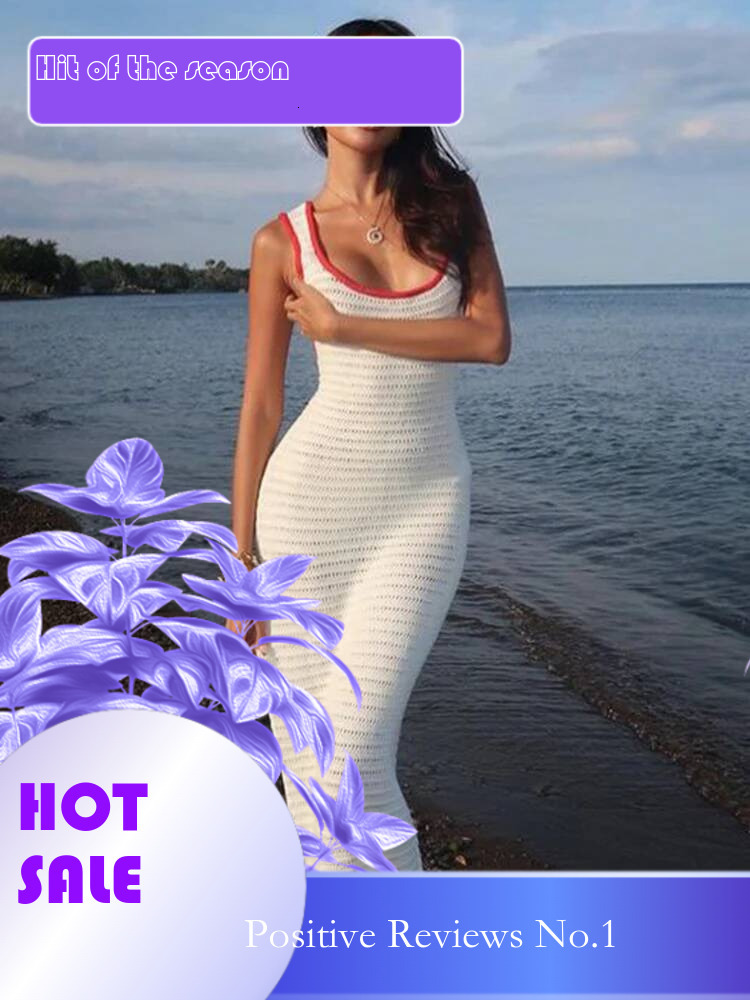 Dongdumaoyi Townlike Knitted Slim Bodycon Maxi Long Dress Women Spaghetti Strap Summer Hollow Out Backless Sexy Party Dresses