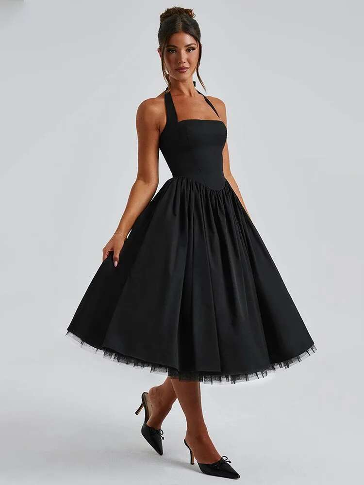 Dongdumaoyi Townlike Waist Wrap A Line Dress Women Halter Spring Summer Midi Long Nightclub Sexy Party Dresses With Lining