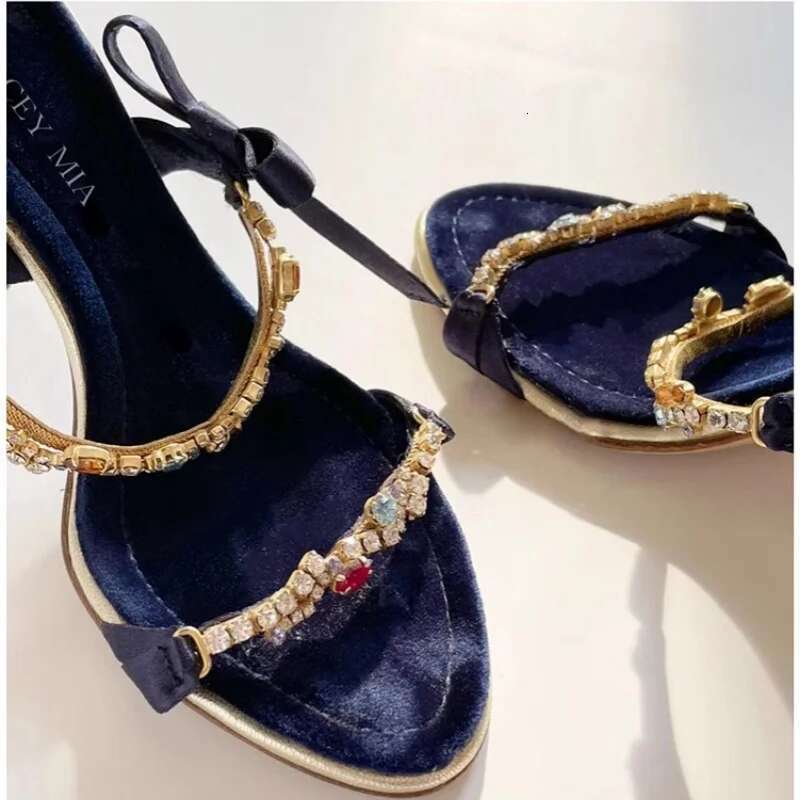Summer new rhinestone bow with sexy open-toe fashion slippers high-heeled suede banquet dress small size women's sandals