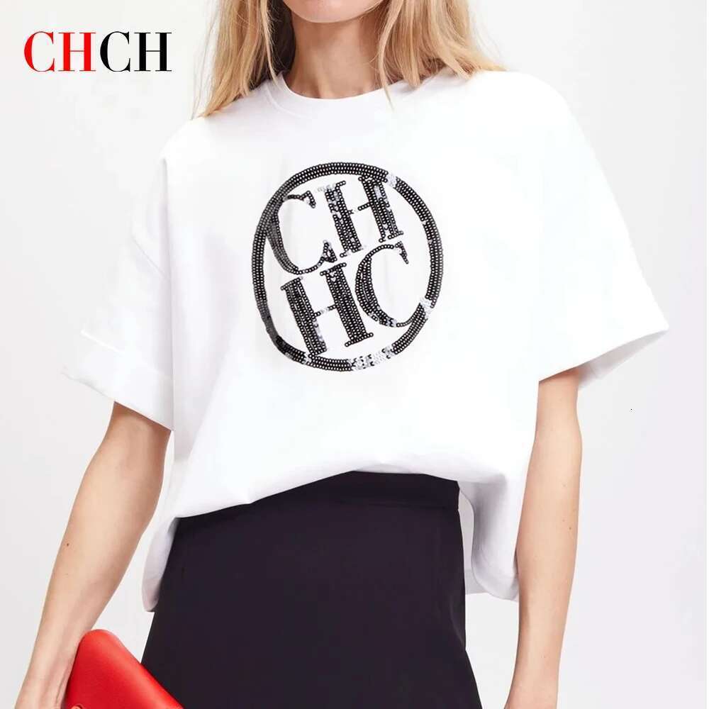 CHCH Women Fashion Cotton T-Shirt Round Neck Classic Basic Short Sleeve Tops 2024 High Quality Lady Tee Shirt