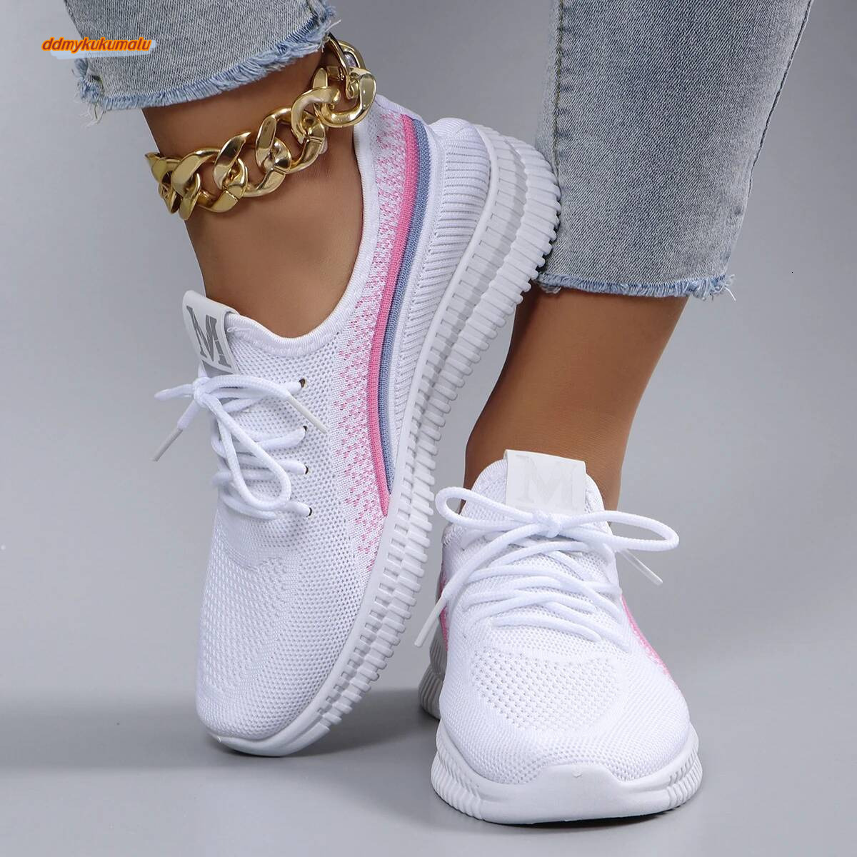 Spring new women's fashionable, breathable, lightweight, non-slip, wear-resistant, casual sports shoes, flat shoes ddmykukumalu