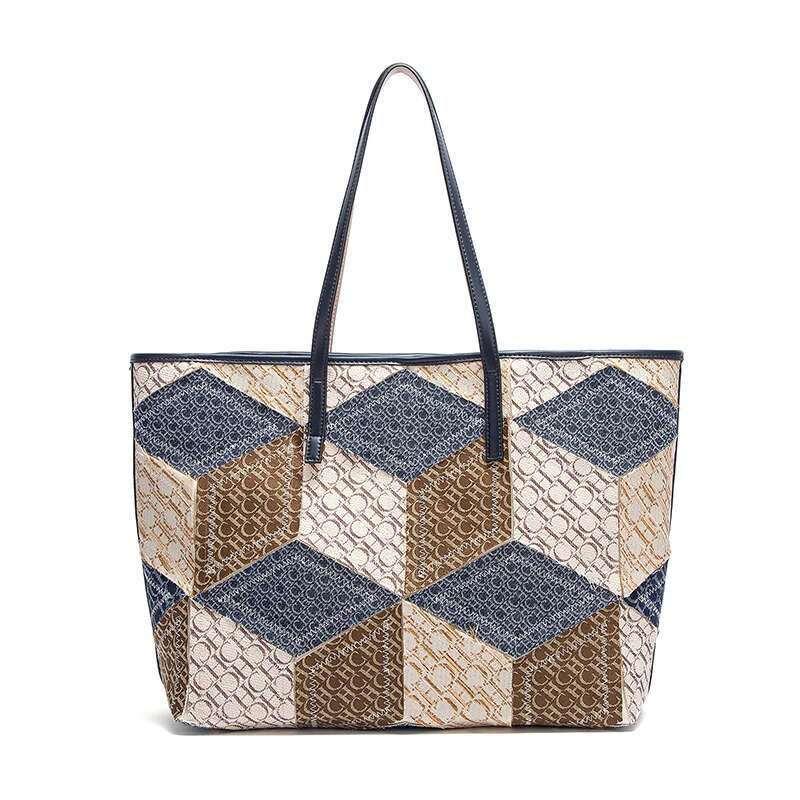 CHCH Women's Tote 2025 Spring Denim Fabric Splicing Design Handbag Casual Large Capacity Shopping Bag