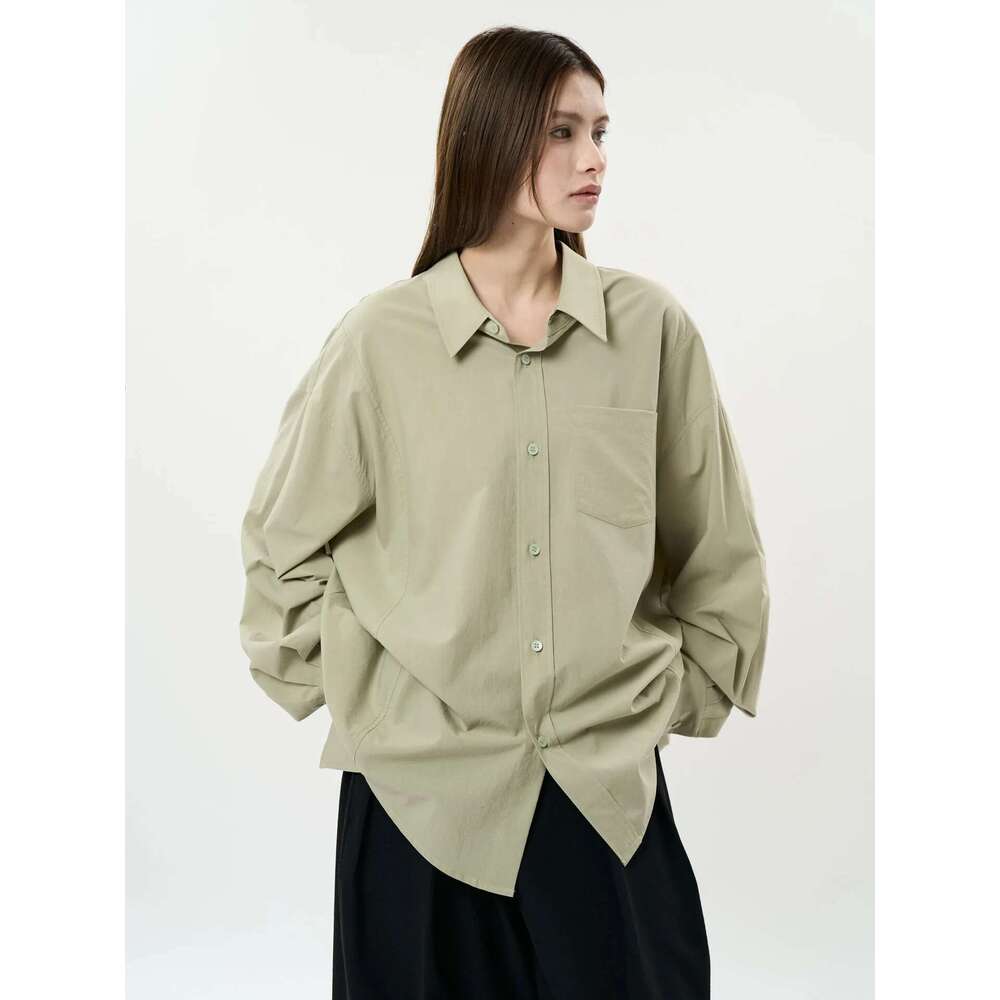 Spring And Autumn Women's Casual Solid Color Collar Long Sleeve Loose Shirt
