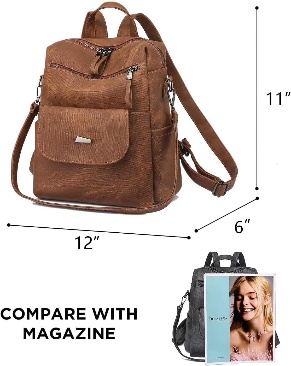 WYFJNX PU Leather Purse For Women Fashion Multipurpose Design Handbag Ladies Shoulder Bags Travel Backpack Brown
