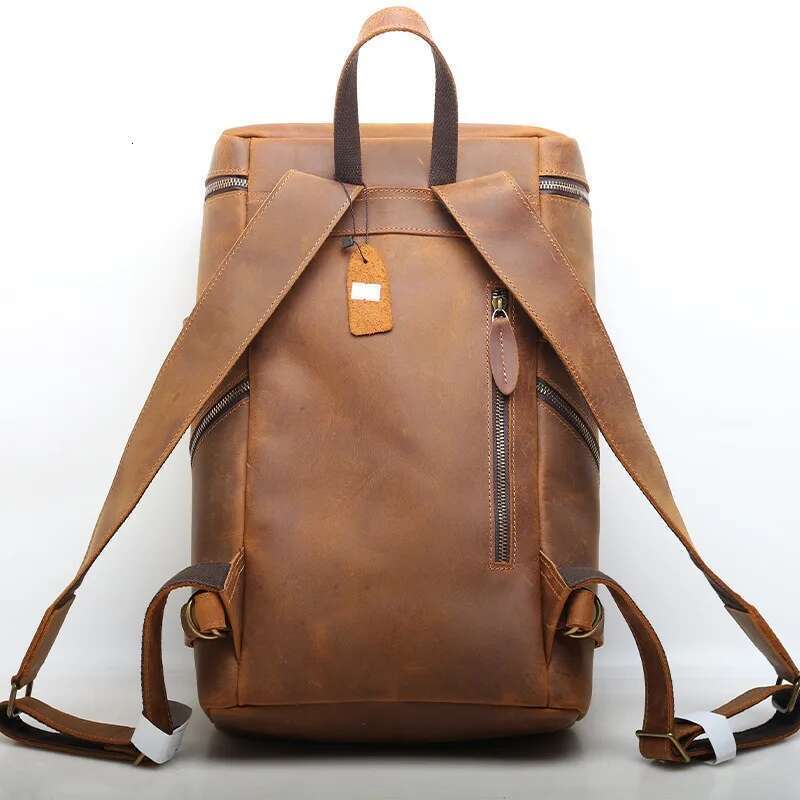 Designer Bag Zency Men's Shoulder Cowhide Large Travel Computer Bag Schoolbag Retro Business Backpack Genuine Leather
