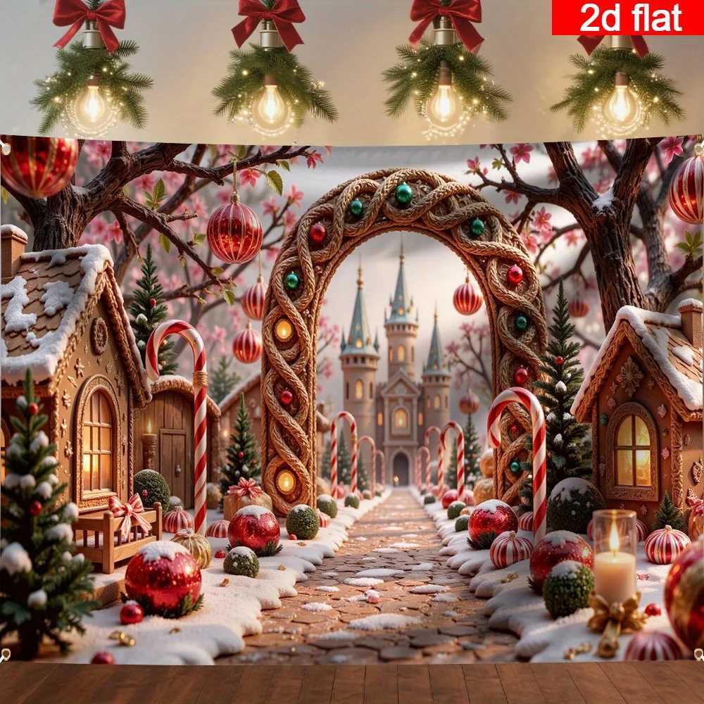 VIKAMA Christmas Wreath Archway Castle Gingerbread House Living Room Feature Wall Decor Holiday Party Room DecorM251125