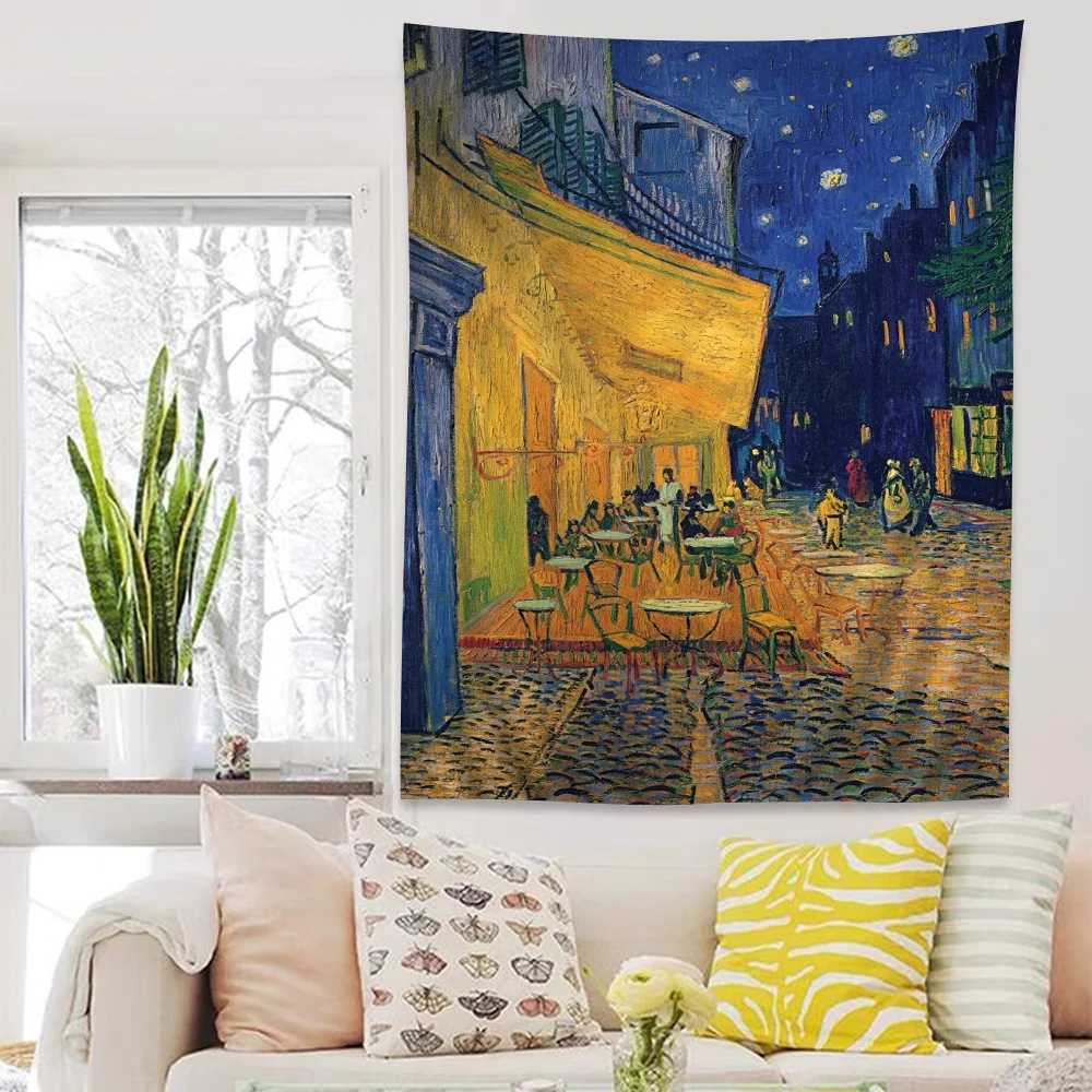 Van Gogh Oil Painting Works Anime Tapestry Hippie Flower Wall Carpets Dorm Decor Cheap Hippie Wall HangingM251125