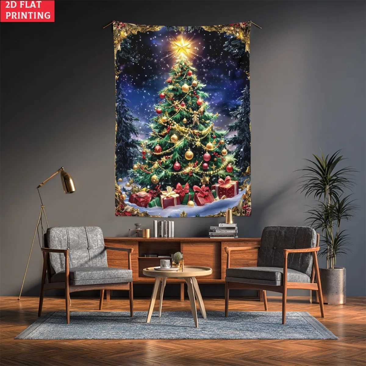 Christmas tree holiday wall tapestry festive decor winter scene Xmas gift background holiday art print 2D flat printingM251125