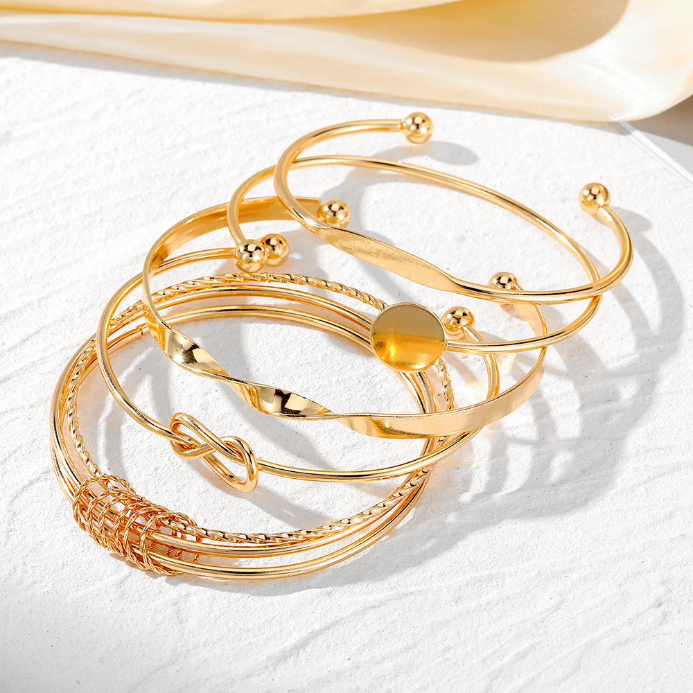 5PCS Set Punk Trendy Multilayer Bangles for Women Elegant Delicate Knots Gold Color Fashion Bangles Jewelry Party Jewelry Set designer bracelet women  - view 4