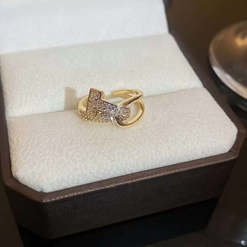 DHCollections Gold Plated Collection butterfly Heart Leaves Geometric Nail Adjustable Opening Rings for Women Jewelry
